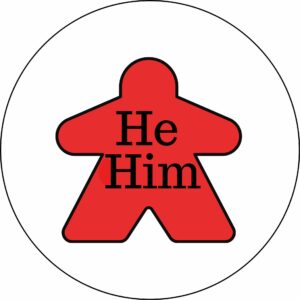 He/Him Meeple Pronoun Button
